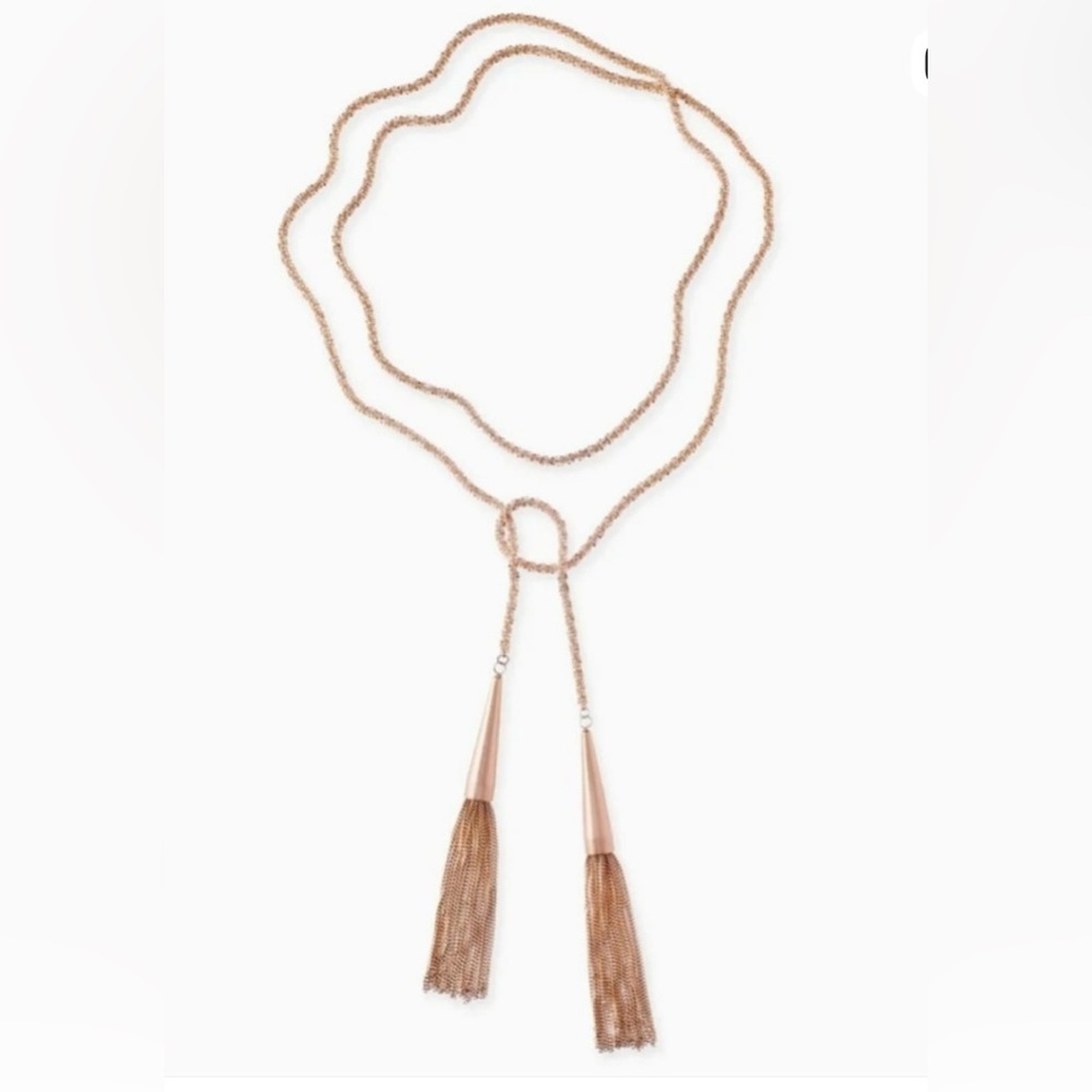 Kendra Scott Rose Gold Phara Lariat Tassel Necklace with Chain and Bag